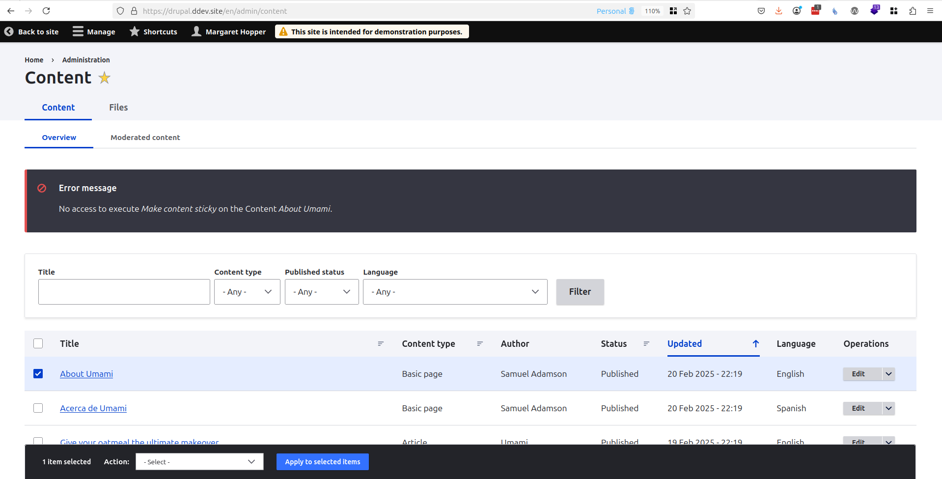 Bulk operations denied