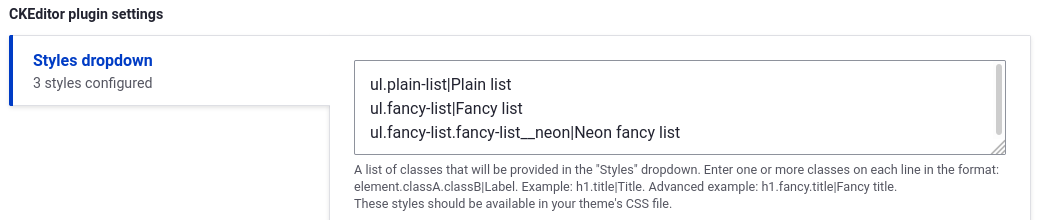 editor styles configuration