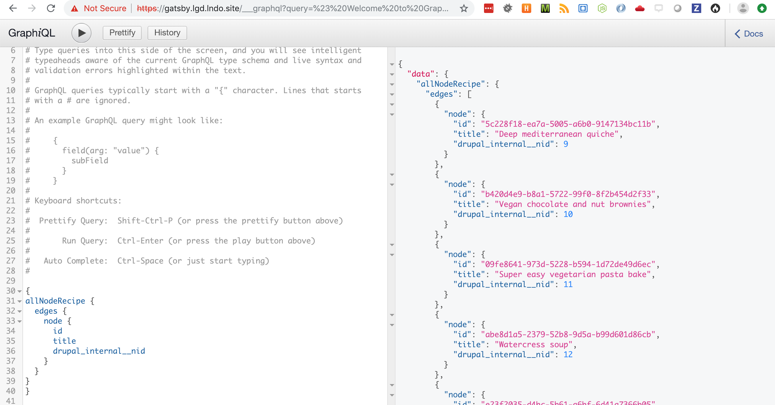 GraphQL queries from Gatsby develop