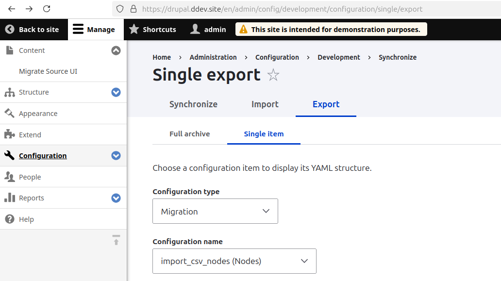 Admin UI for exporting a single migration as YAML - Part 1: the export form