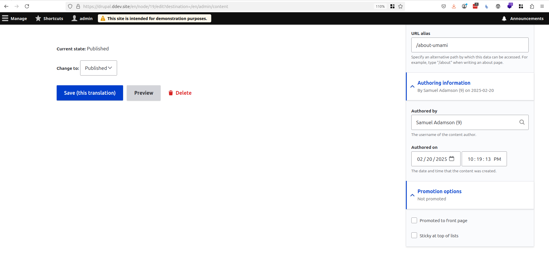 Admin editing a node
